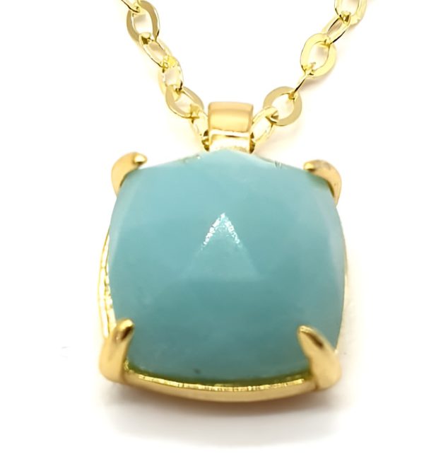 Collier Argent Plaqué or et Amazonite Carrée de 10x10mm