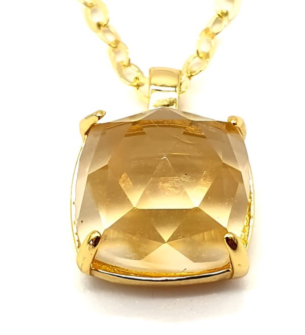 Collier Argent Plaqué Or et Citrine Naturelle Carrée de 10x10mm