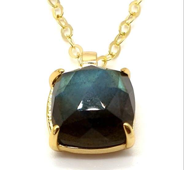 Collier Argent Plaqué Or et Labradorite Carrée de 10x10mm