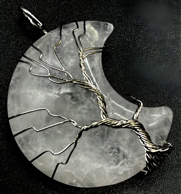 Pendentif Lune Arbre de Vie - Cristal de Roche 3.5cm
