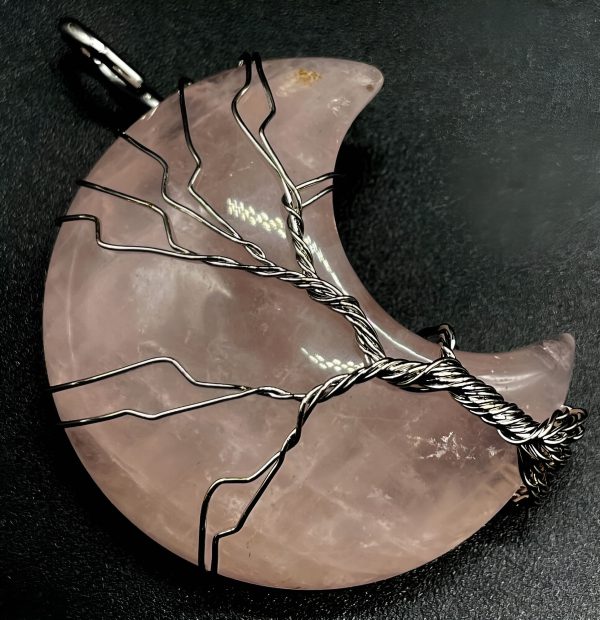 Pendentif Lune Arbre de Vie - Quartz Rose 3.5cm