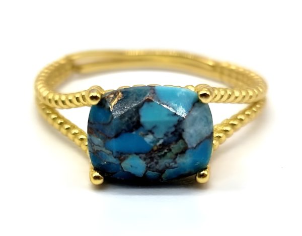 Bague Argent plaqué or et Turquoise Rectangle règglable