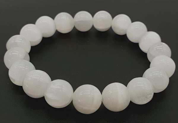 Bracelet en pierres roulées de Sélénite de 10 mm Purification