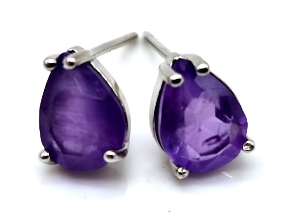 Boucles d oreilles gouttes en argent et améthyste protectrice