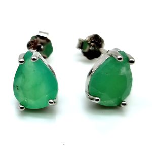 Boucles d oreilles larmes en jade Verte et argent Prospérité