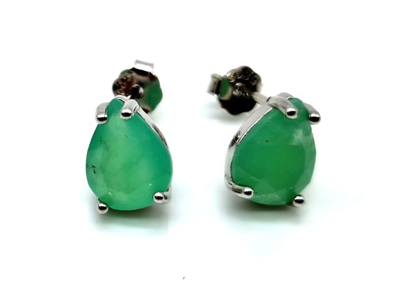 Boucles d oreilles larmes en jade Verte et argent Prospérité