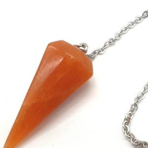 Pendule à facette en Aventurine orange , chaine argentée et bille d aventurine
